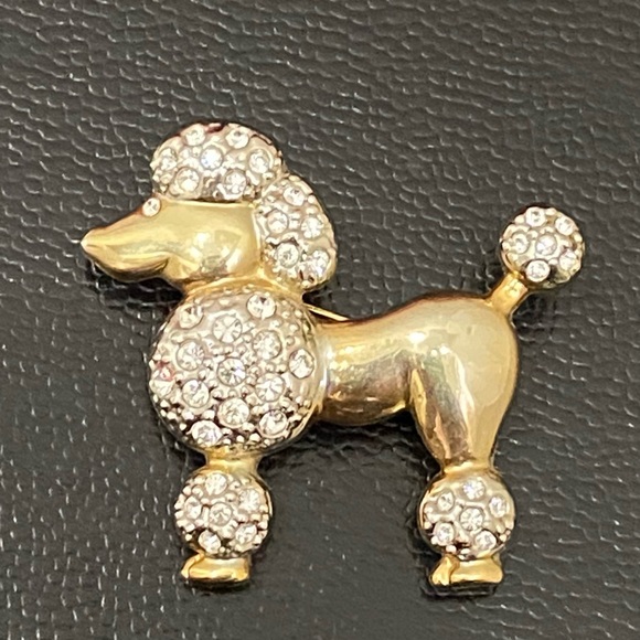 Vintage Unsigned Gold-tone Bling Rhinestones Poodle Dog Figural Brooch 15.6g - Picture 3 of 12